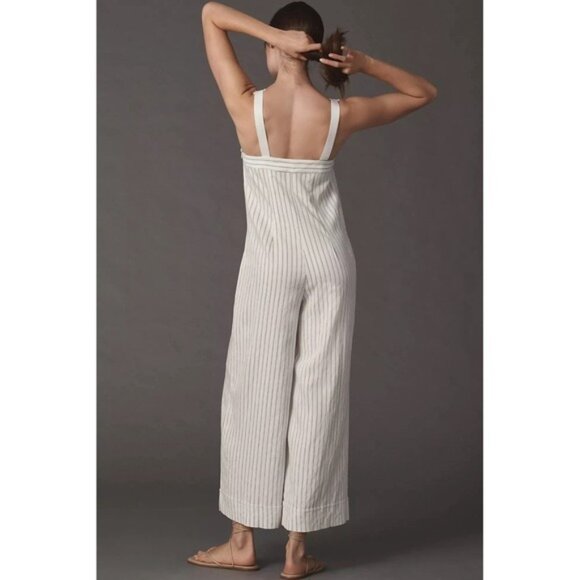 NWT Anthropologie Maeve Waders Wide-Leg Jumpsuit Size 8 Striped White - Picture 3 of 12